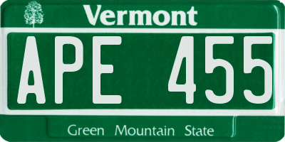 VT license plate APE455