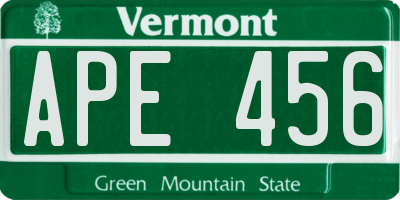VT license plate APE456