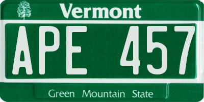 VT license plate APE457