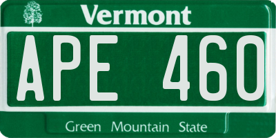 VT license plate APE460