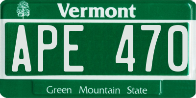 VT license plate APE470