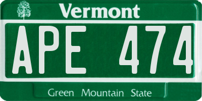 VT license plate APE474
