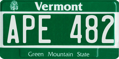 VT license plate APE482