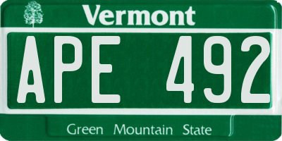 VT license plate APE492