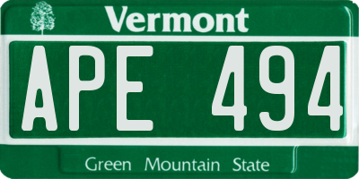 VT license plate APE494