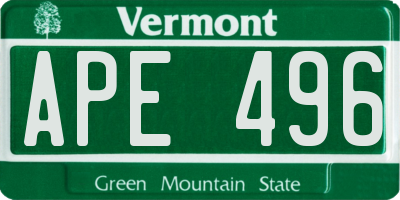VT license plate APE496