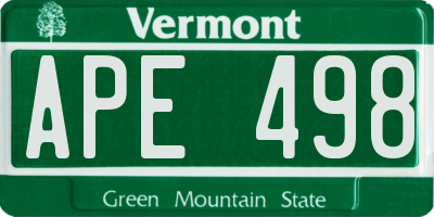 VT license plate APE498
