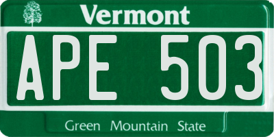 VT license plate APE503