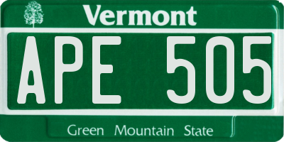 VT license plate APE505
