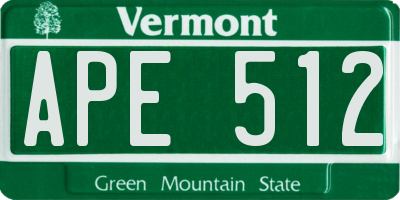 VT license plate APE512