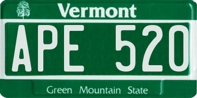 VT license plate APE520