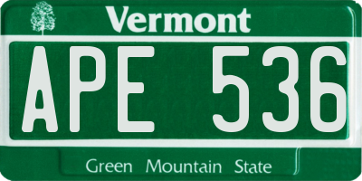 VT license plate APE536