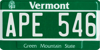VT license plate APE546
