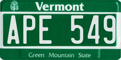 VT license plate APE549