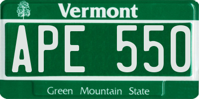 VT license plate APE550