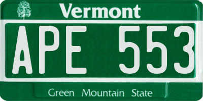 VT license plate APE553
