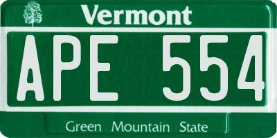 VT license plate APE554