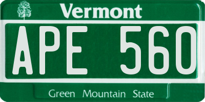VT license plate APE560