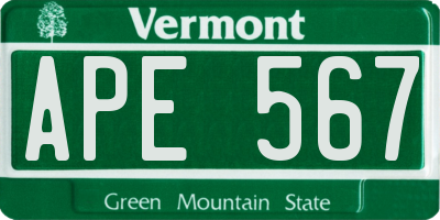 VT license plate APE567