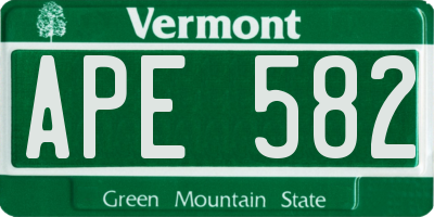 VT license plate APE582