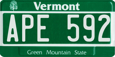 VT license plate APE592