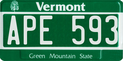 VT license plate APE593
