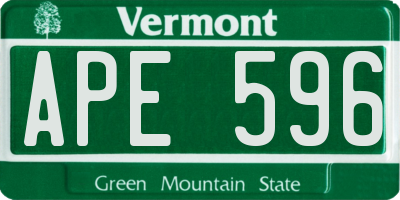 VT license plate APE596