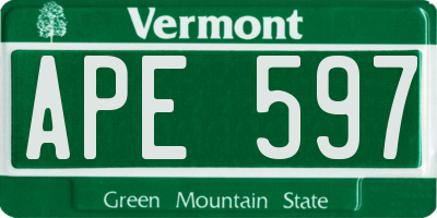 VT license plate APE597