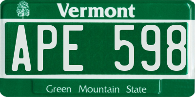 VT license plate APE598