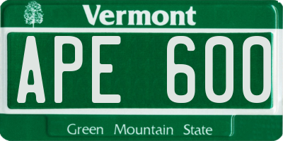 VT license plate APE600