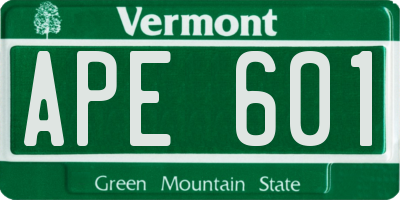 VT license plate APE601