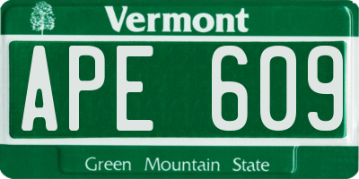 VT license plate APE609