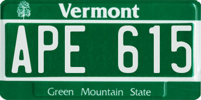 VT license plate APE615