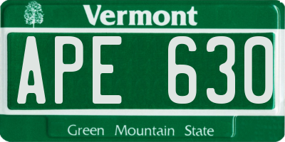 VT license plate APE630