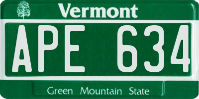 VT license plate APE634