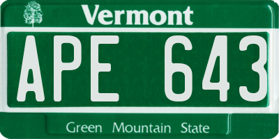 VT license plate APE643