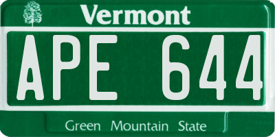 VT license plate APE644