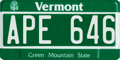 VT license plate APE646