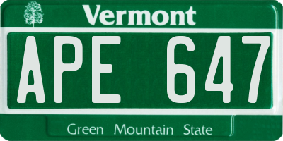 VT license plate APE647