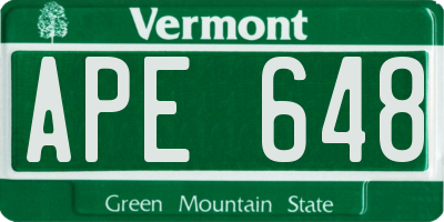 VT license plate APE648