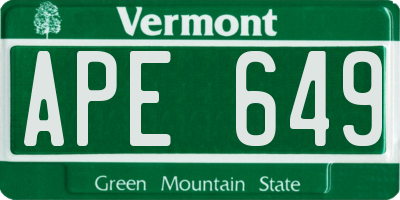 VT license plate APE649
