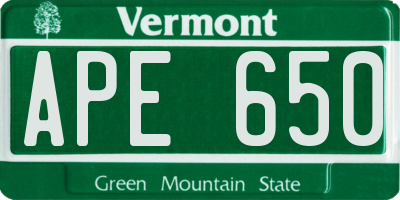 VT license plate APE650