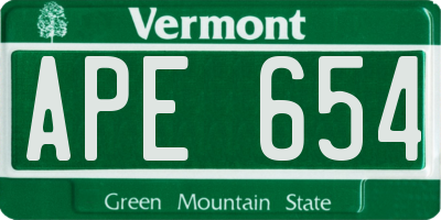 VT license plate APE654