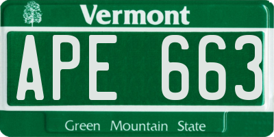 VT license plate APE663