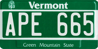 VT license plate APE665