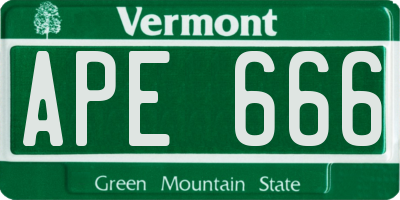 VT license plate APE666