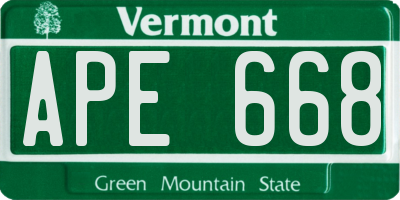 VT license plate APE668
