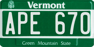 VT license plate APE670