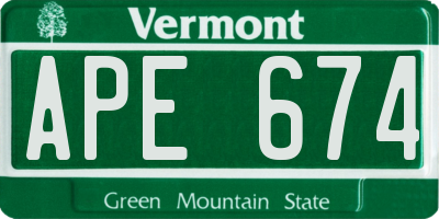 VT license plate APE674