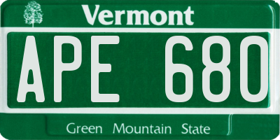 VT license plate APE680